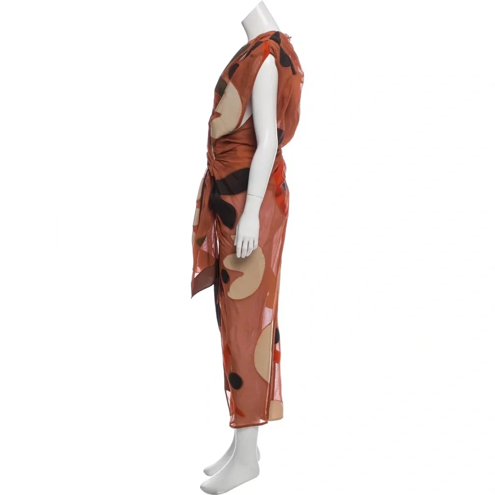 JACQUEMUS Henri Dress Ruched Sheer Midi Brown Pattern Spring 2018 La Bomba - Picture 2 of 4